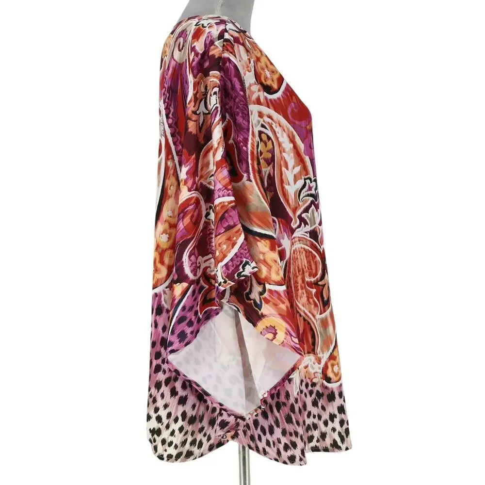 Chico's sz 2 (12-14) Vibrant Paisley and Leopard Blouse - Picture 5 of 13